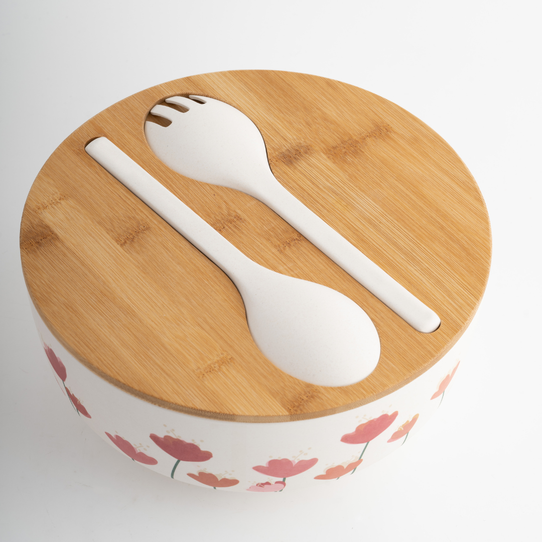 Bamboo Salad Bowl With Servers - Posies