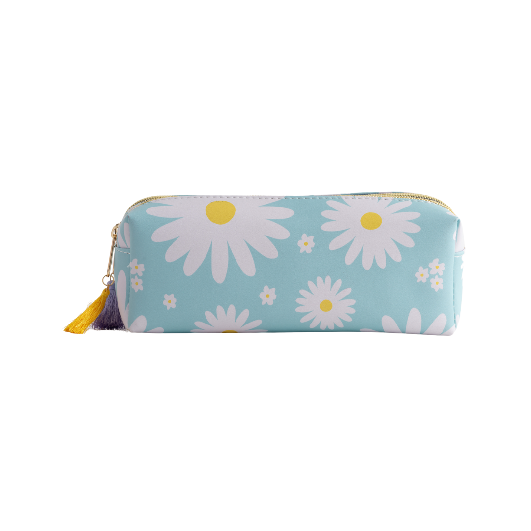 Double Zip Pencil Case - Mint Daisy