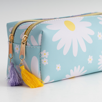 Double Zip Pencil Case - Mint Daisy