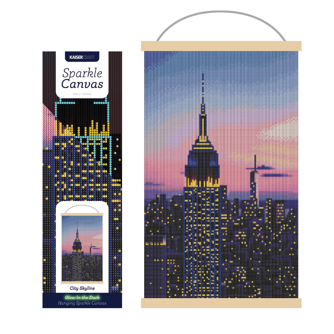 Sparkle Glow In The Dark Hanging Canvas 30X50Cm - City Skyline