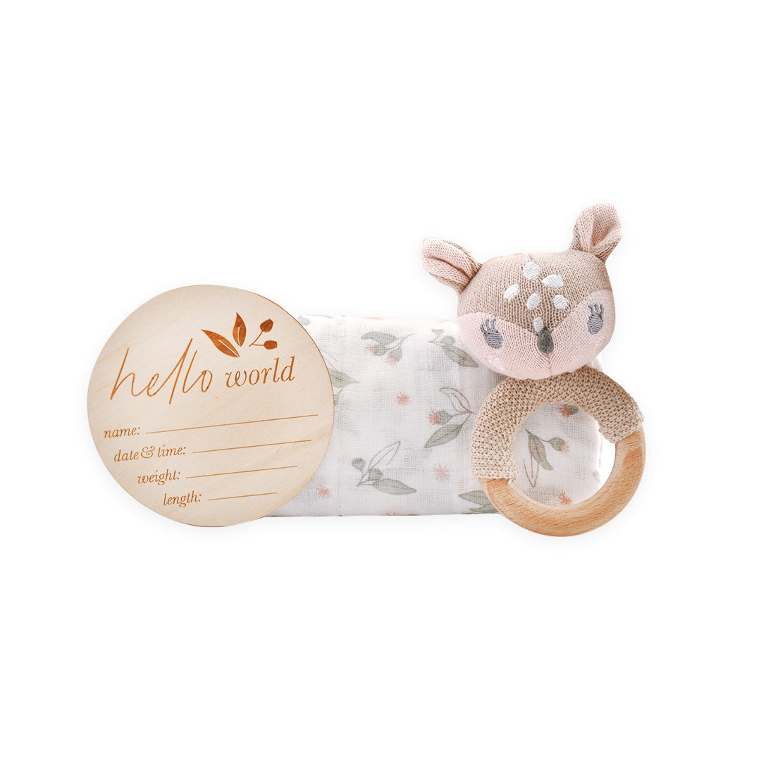 Muslin Swaddle & Rattle Gift Set - Native Blossom