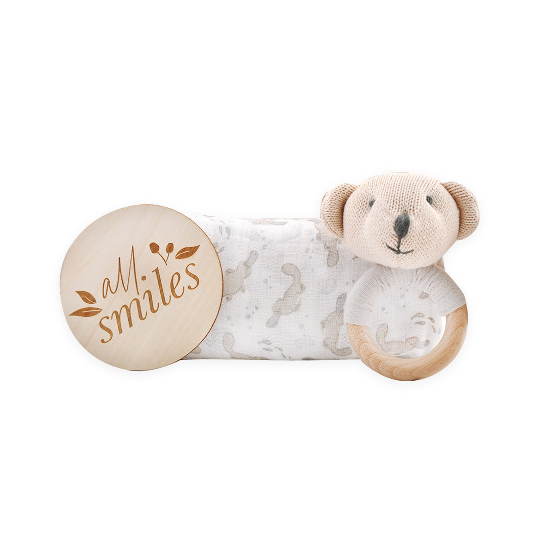 Muslin Swaddle & Rattle Gift Set - Platypus