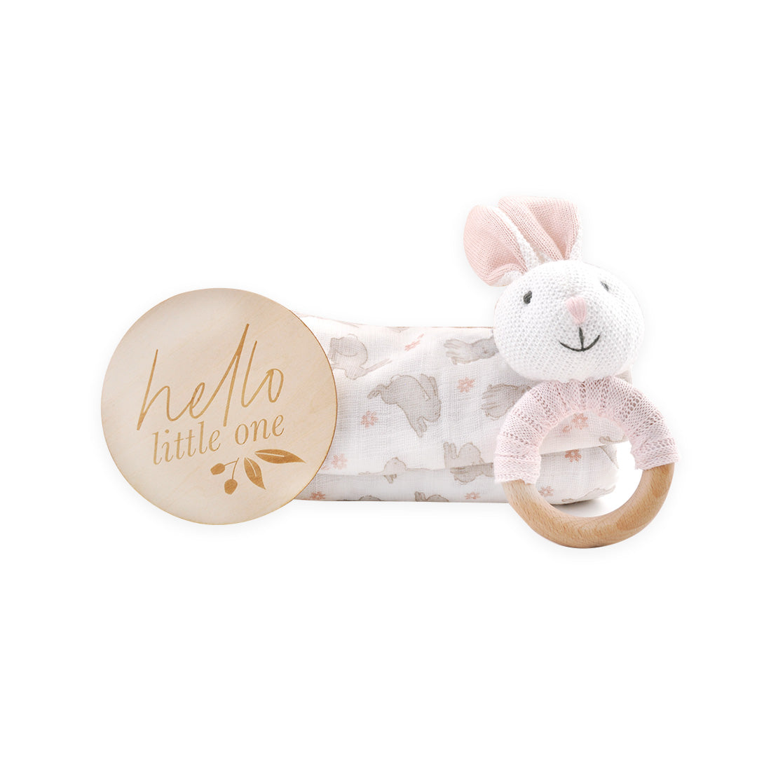 Muslin Swaddle & Rattle Gift Set - Playful Bunny