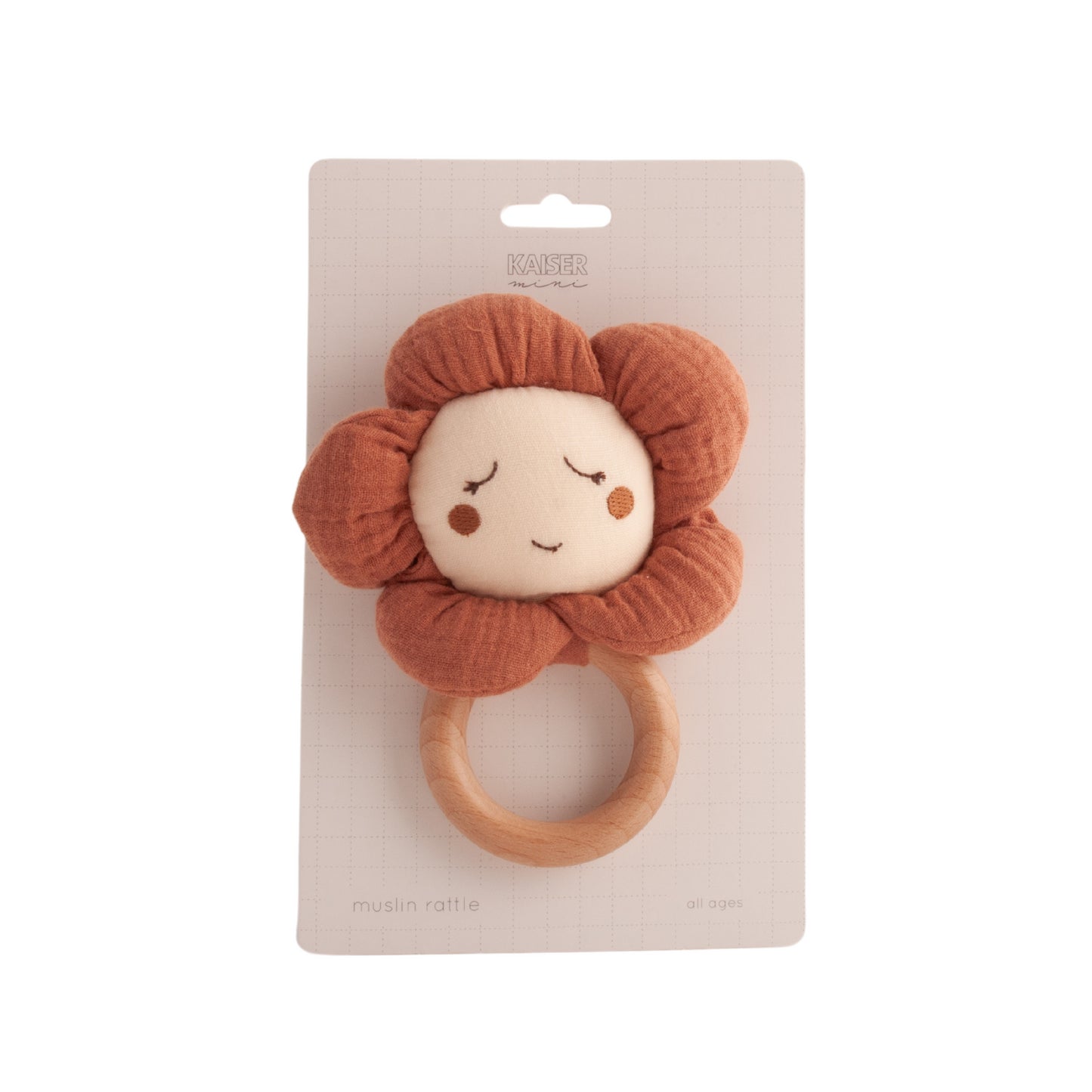 Baby Muslin Wooden Rattle - Flower