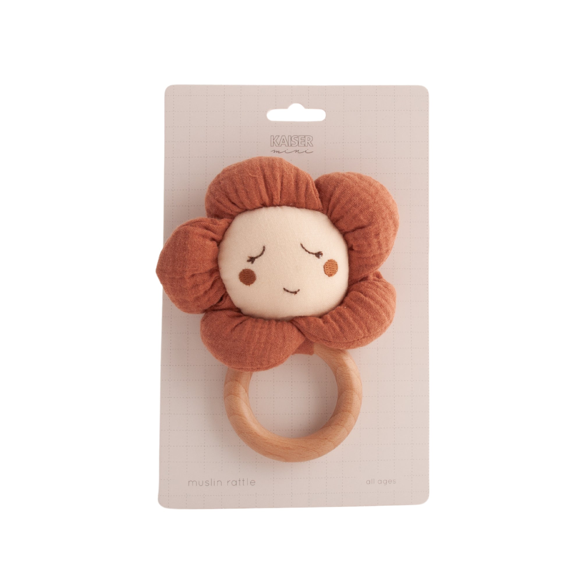 Baby Muslin Wooden Rattle - Flower