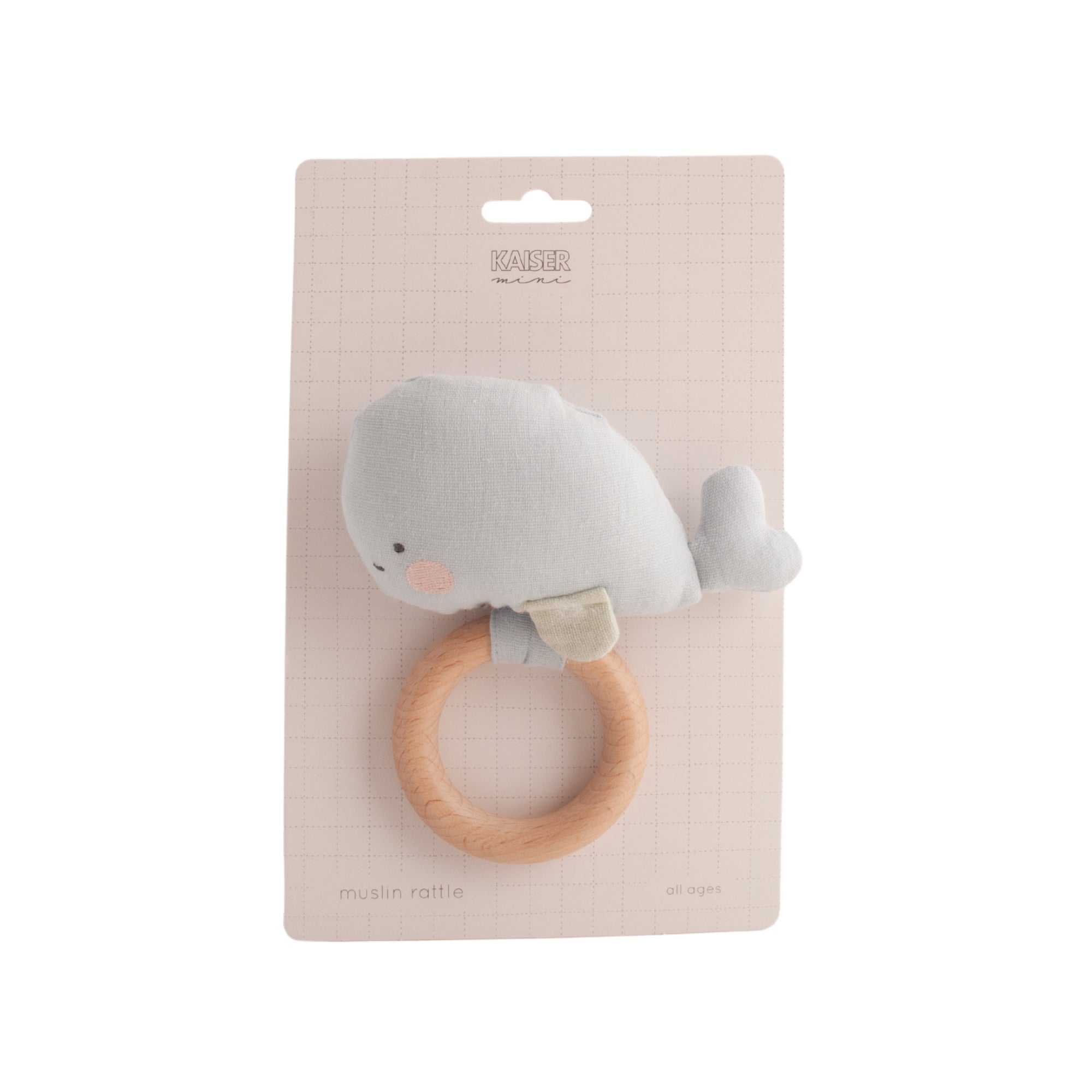 Baby Muslin Wooden Rattle - Whale