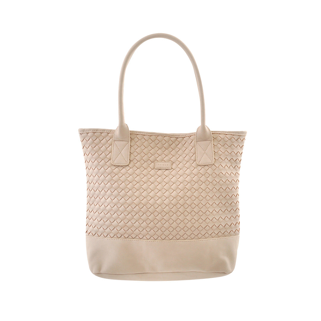 PU Woven Tote - BEIGE