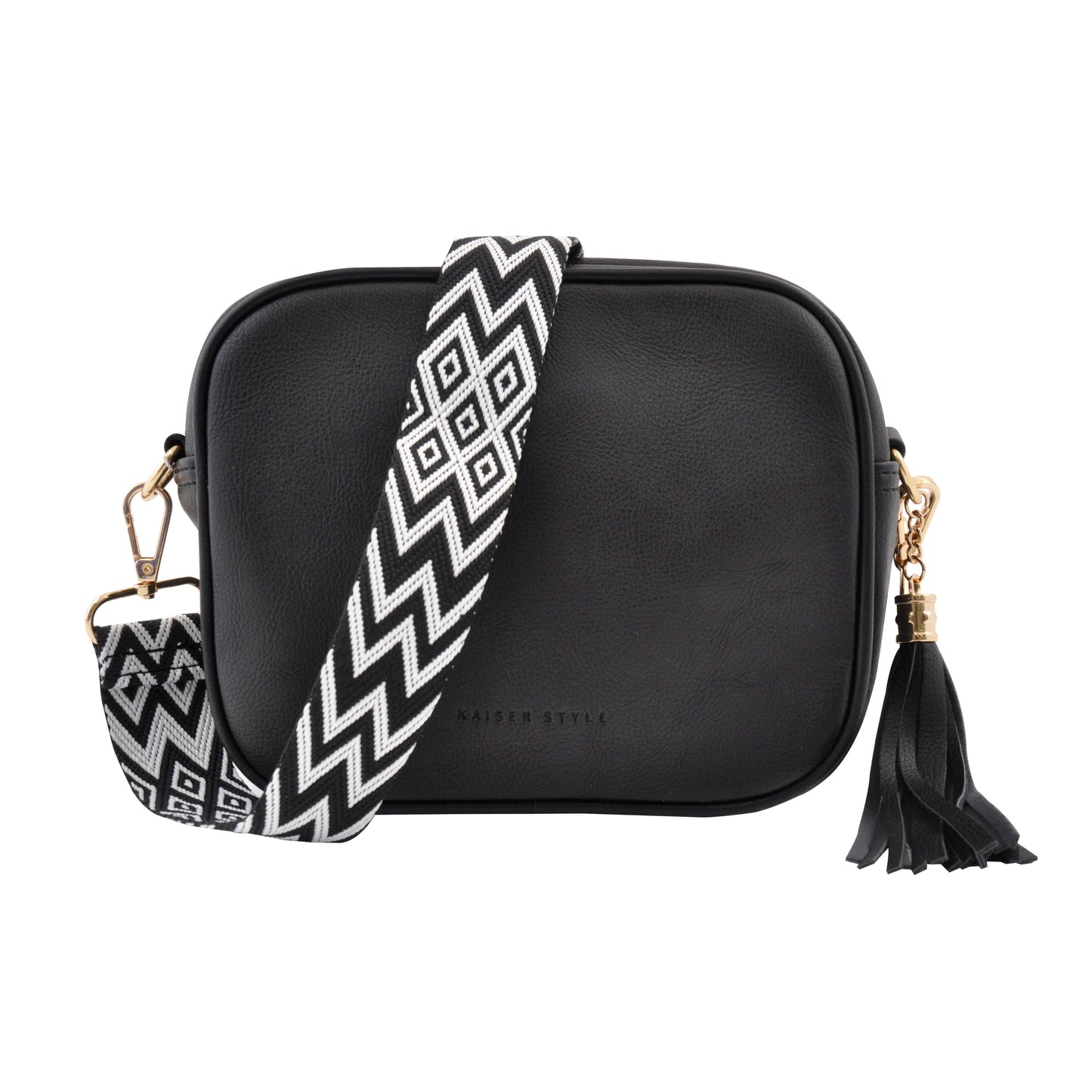 PU Textured Strap Side Bag - BLACK