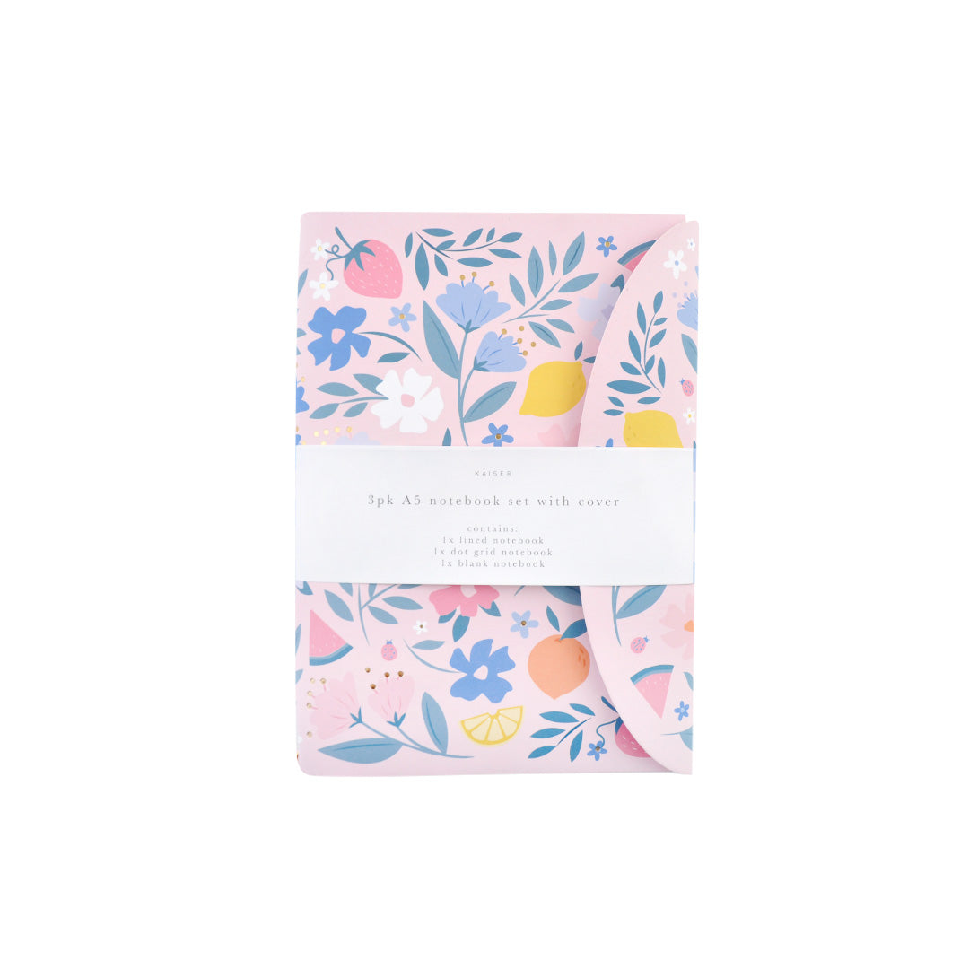 3Pk A5 Notebook With Cover Set - Bloom