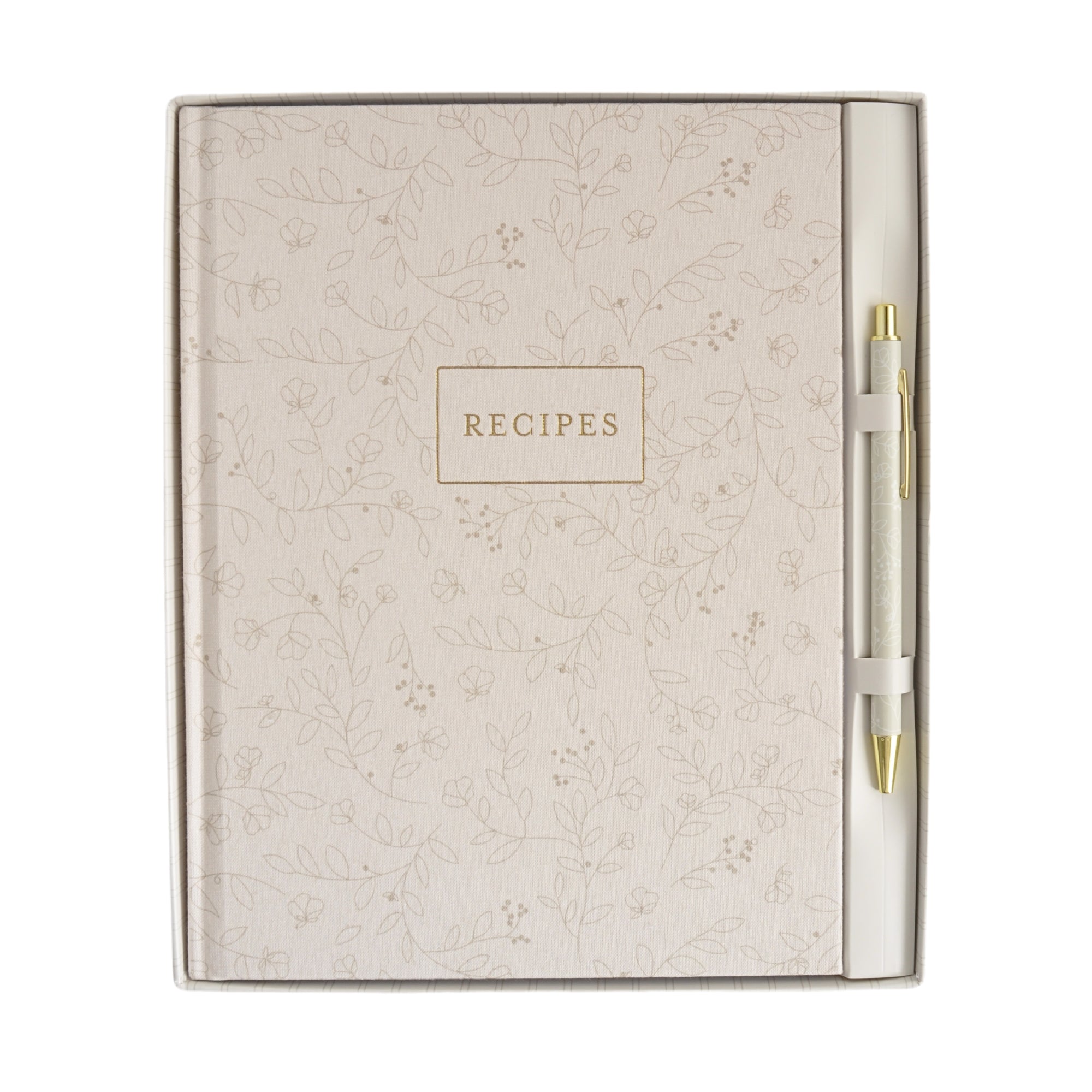 Recipe Book & Pen Set - Beige Vines