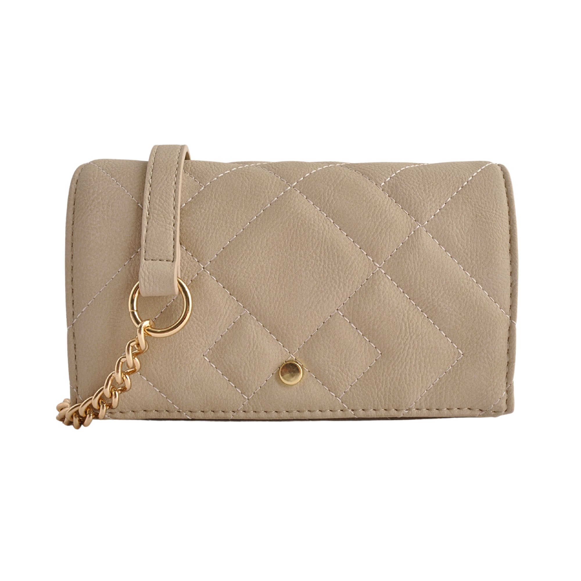 Faux Leather Quilted Side Bag - Beige