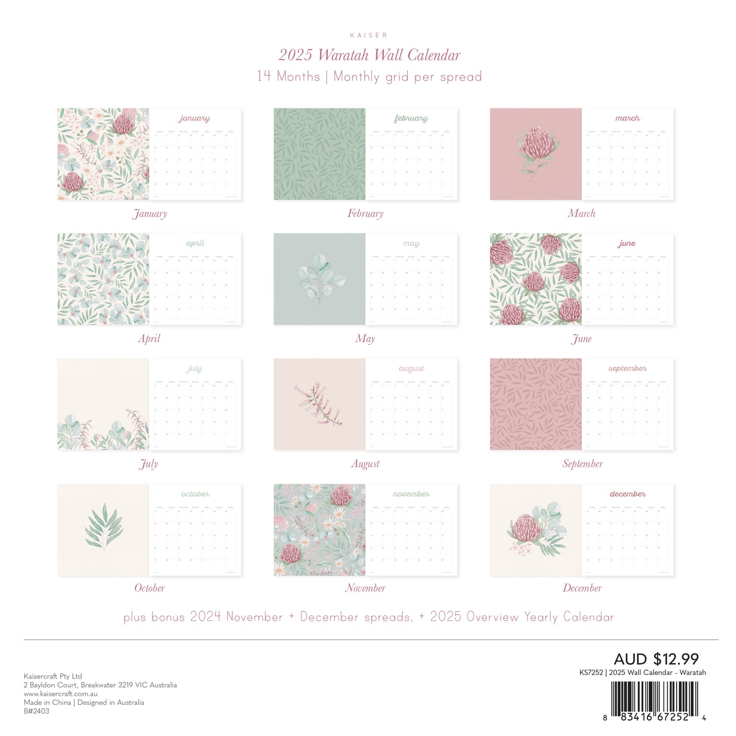 2025 Wall Calendar - Waratah