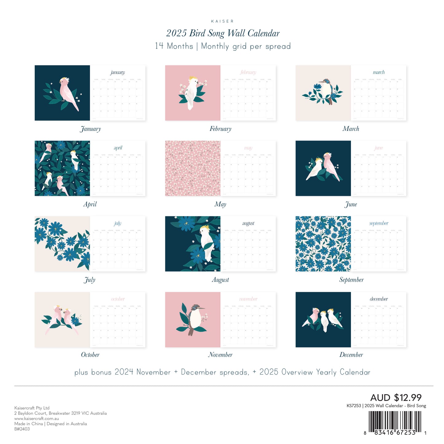 2025 Wall Calendar - Birdsong