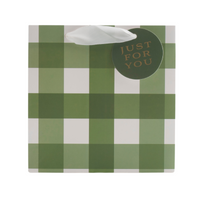 Christmas Small Sq Gift Bag - Green Gingham