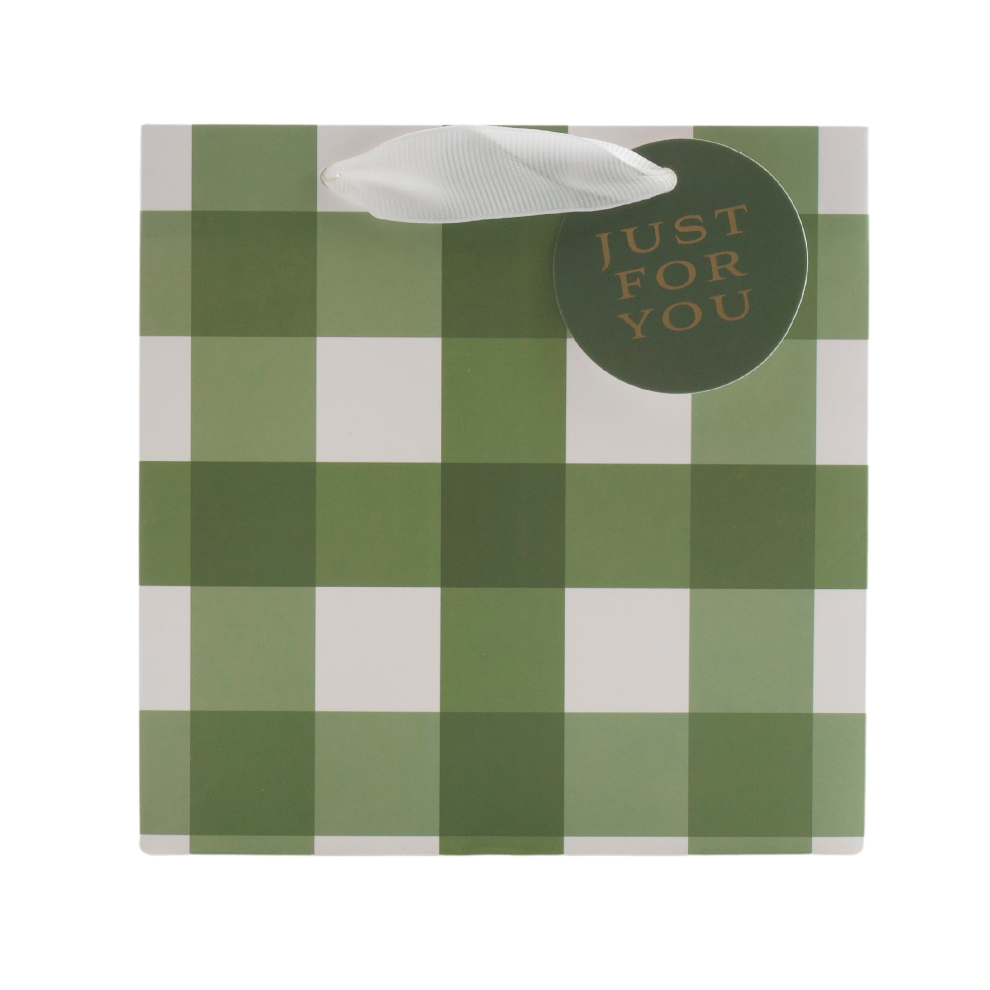 Christmas Small Sq Gift Bag - Green Gingham