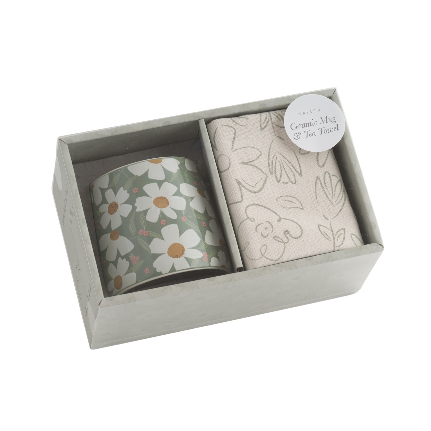 Ceramic Mug & Tea Towel Set - Posy Outlined