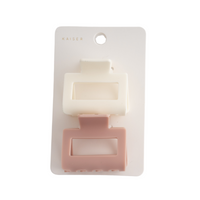 2Pk Small Rec Hair Claw - Cream/Pink