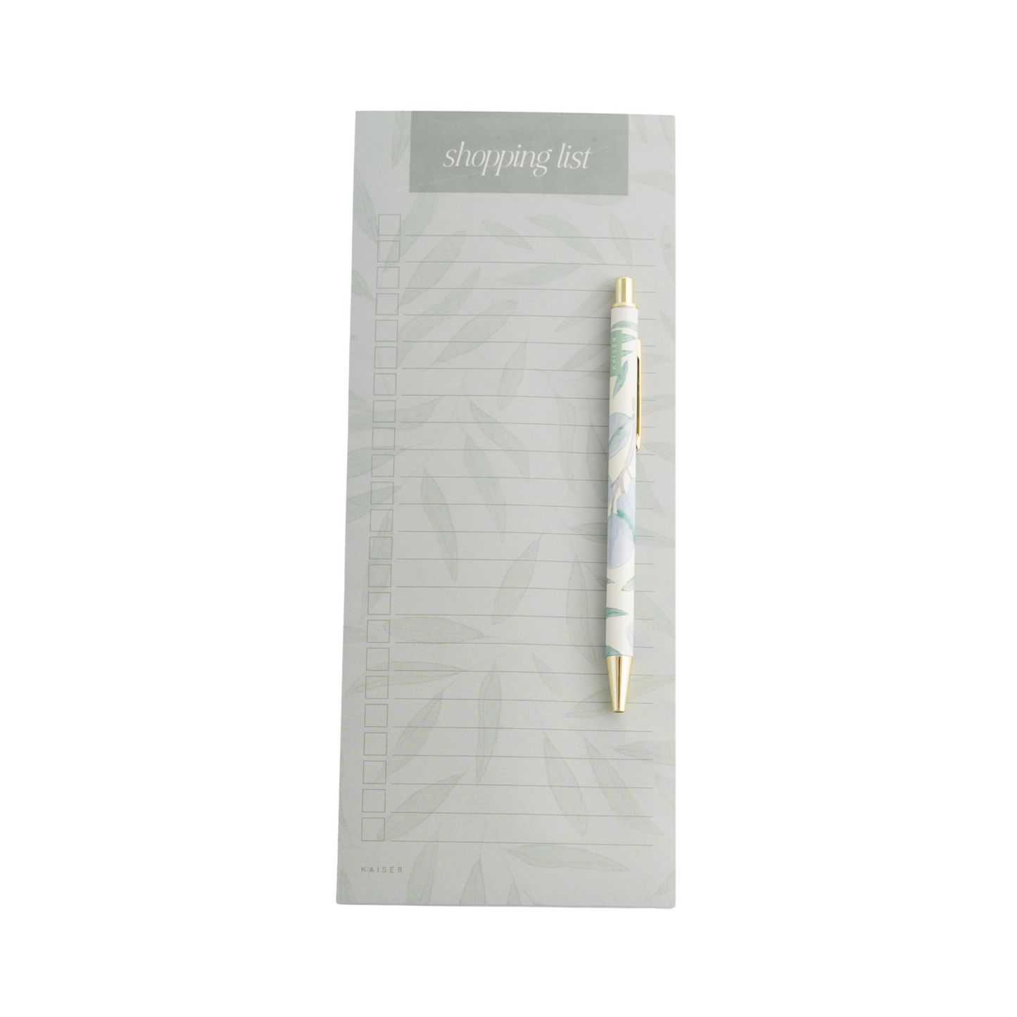 List Notepad With Pen - Green Leaves