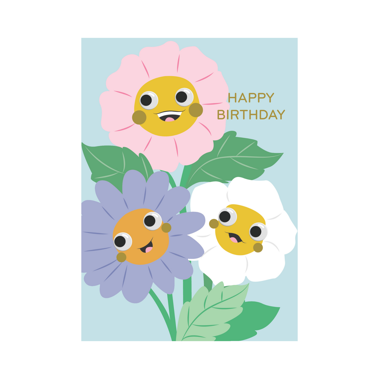 Greeting Card Googly Friends - Flowers