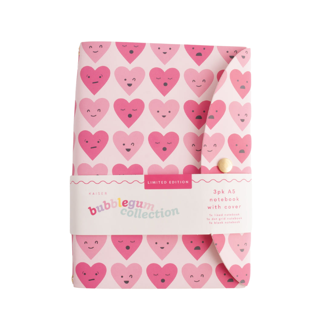 A5 3Pk Notebook With Cover - Heart Faces