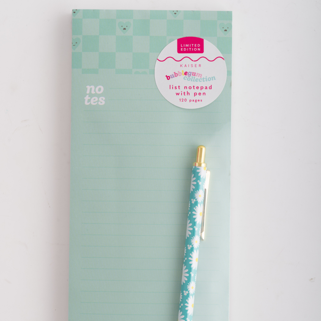 List Notepad With Pen - Mint Check