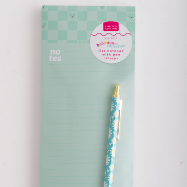 List Notepad With Pen - Mint Check