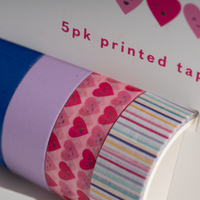 5Pk Printed Tape - Hearts