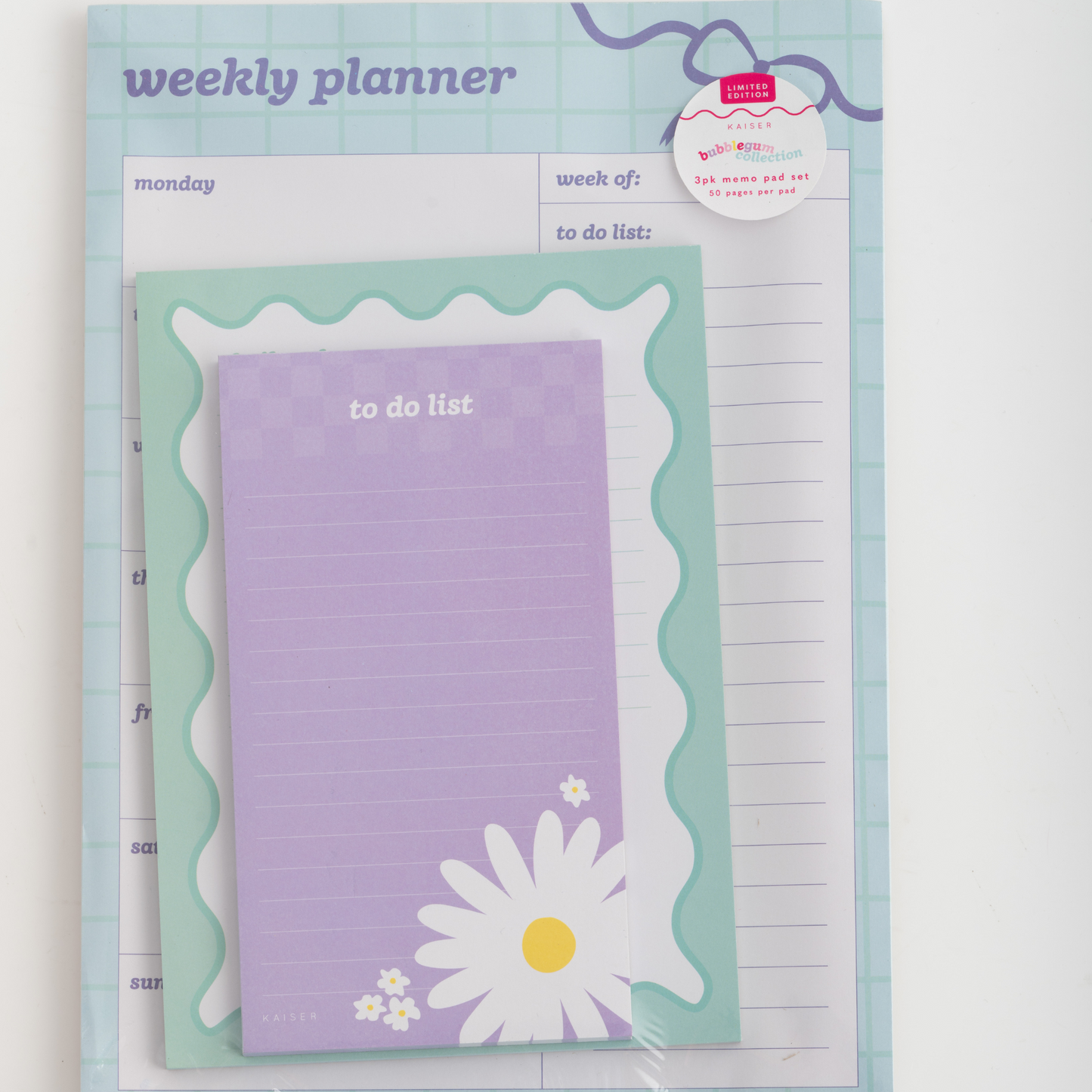 3Pk Memo Pad Set - Mint Grid