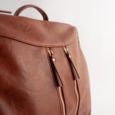 Kaiser Faux Leather Messenger Backpack - TAN