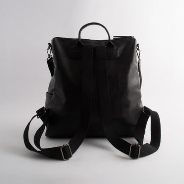 Kaiser Faux Leather Messenger Backpack - BLACK