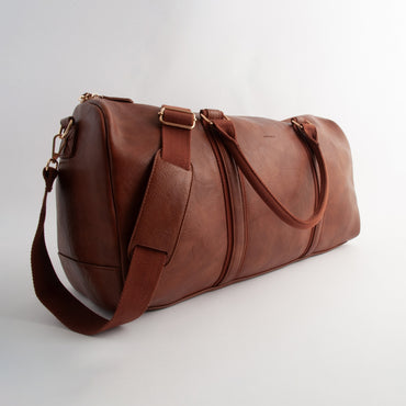 Kaiser Faux Leather Structured Duffle Bag - TAN