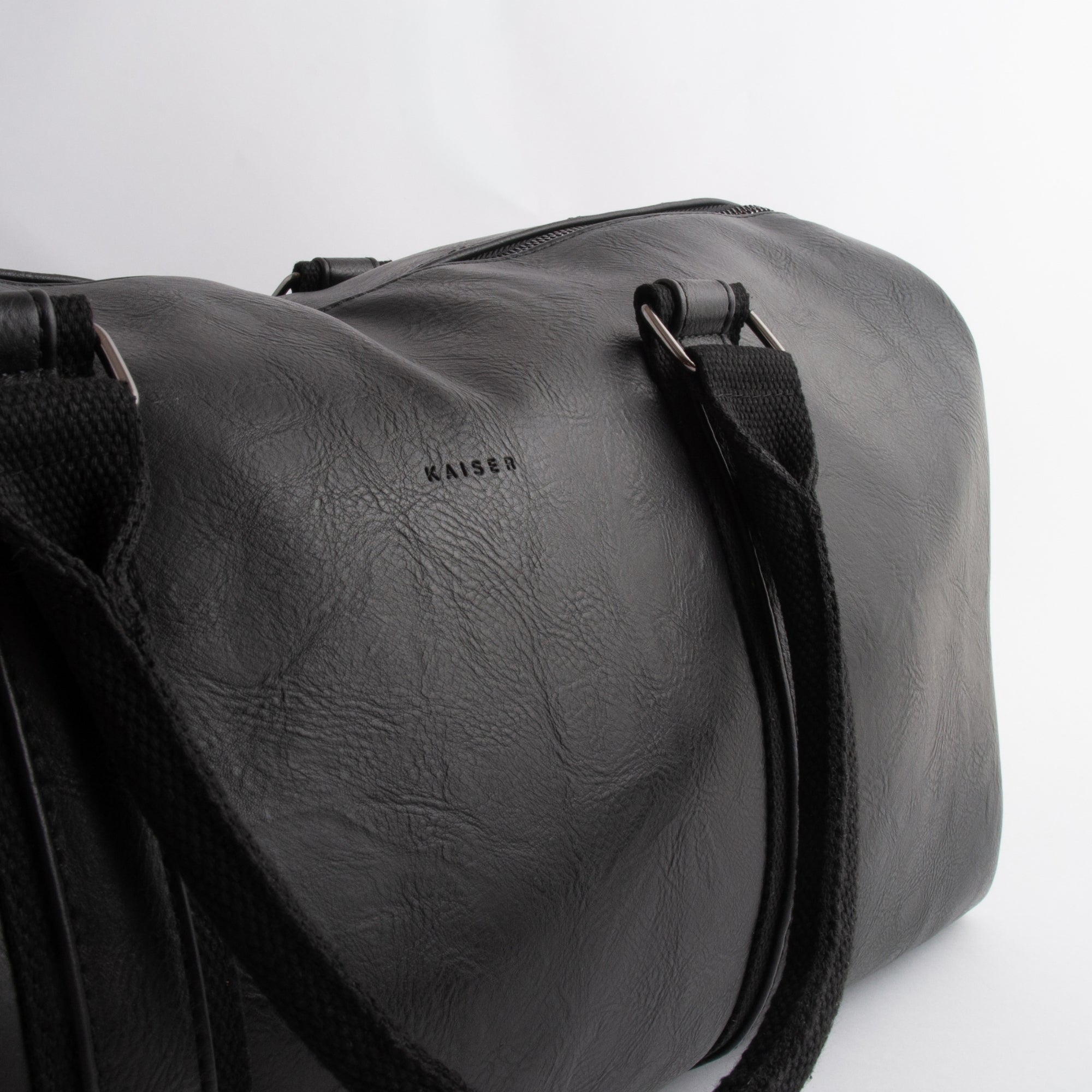 Kaiser Faux Leather Structured Duffle Bag - BLACK