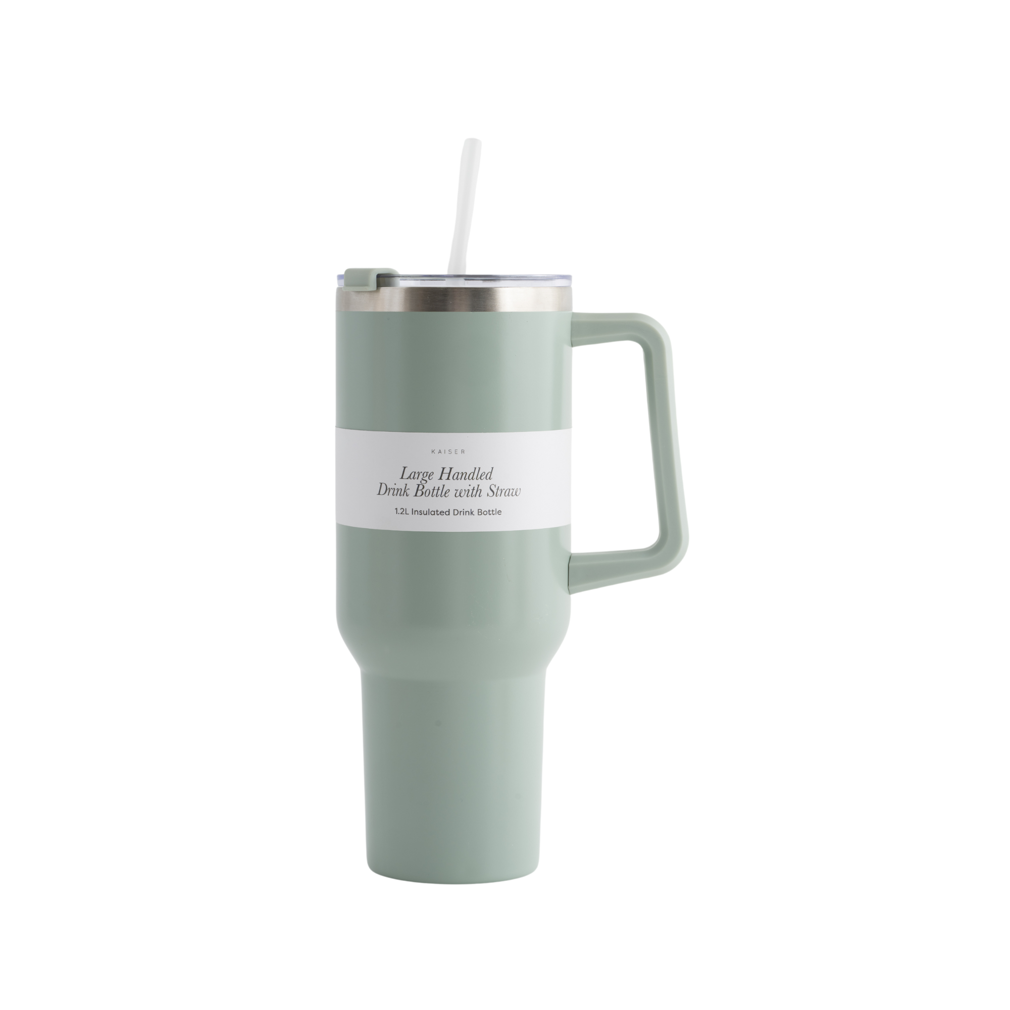 Large Handled Drink Bottle With Straw 1.2Lt - Sage